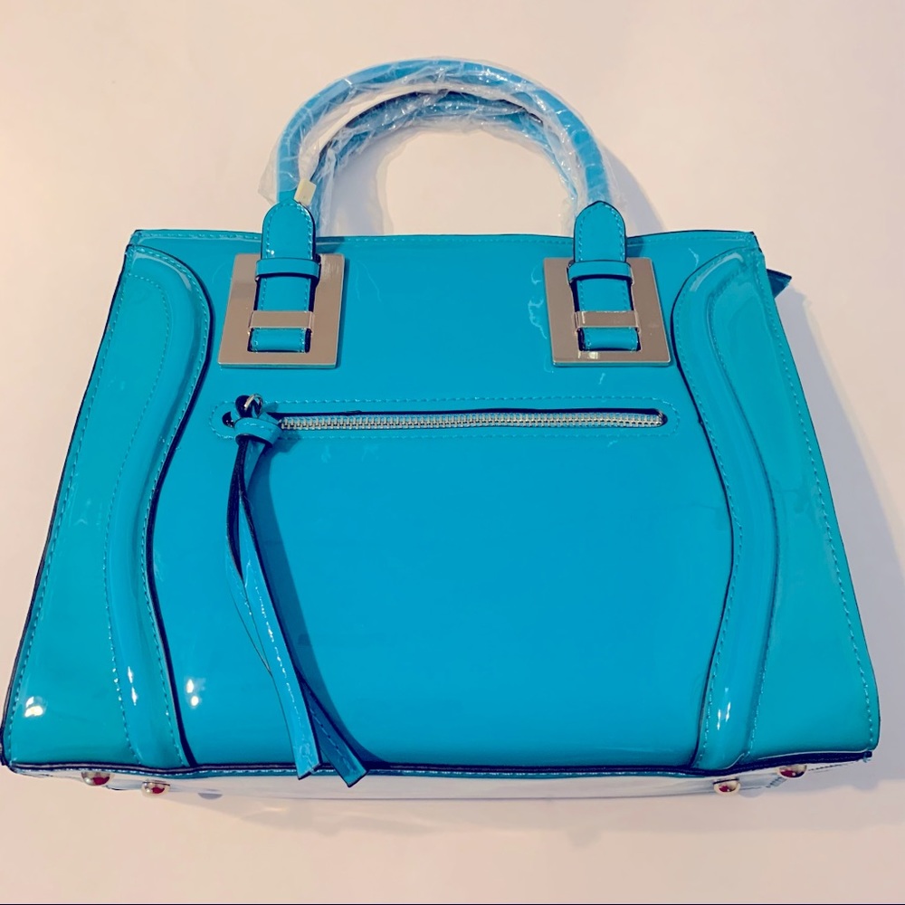 Dasein NWT Blue Patent Purse with Silver Hardware